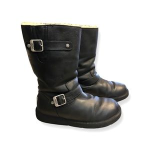 UGG black leather Kensington biker boots size 9